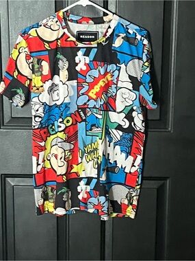REASON Multicolor Comic-Strip Graphic Tee - Blue/Red/Black